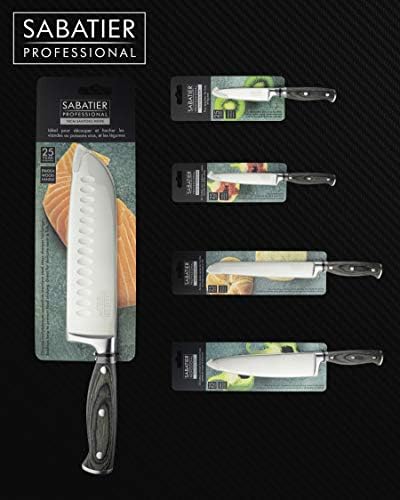 Sabatier Professional Oriental Santoku Kitchen Knife - 7in/17.5cm Full Tang Taper Ground Stainless Steel Blade. Unique Grey Pakkawood Triple Rivet Handle. Lifetime Performance 25yr Guarantee