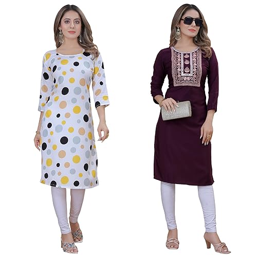 Image of Women's Multicolor Fancy Crepe Kurta (Pack of 2)||Kurta for Women