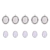 medaillon antik Lieferinhalt: 5 Sätze Cabochon-Einstellungen (5 Stück ovale Klarglas-Cabochons + 5 Stück Alu-Tablett-Einstellungen)