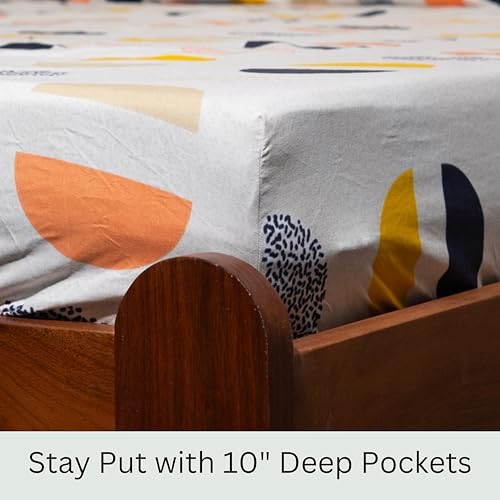 Image of Amazon Brand - Umi Cotton Fitted Bedsheet, Queen Size 78x60 Inches, Elastic Fit Bed Sheet, 10 Inch Deep Pocket, Soft Breathable Bedding, Durable Easy Care, with Pillow Cover-Geo Sunset