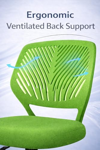 Image of Modern Ergonomic Office Chair, Green, Adjustable Height, Chrome Base with Wheels, Mesh Back Design, Task Seating