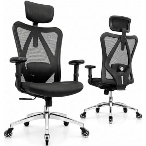 Duramont Ergonomic Office Chair | Adjustable Desk Chair with Lumbar Support and Rollerblade Wheels | High Back Chair with Breathable Mesh | Thick Seat Cushion