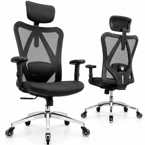 Duramont Ergonomic Office Chair | Adjustable Desk Chair with Lumbar Support and Rollerblade Wheels | High Back Chair with Breathable Mesh | Thick Seat Cushion