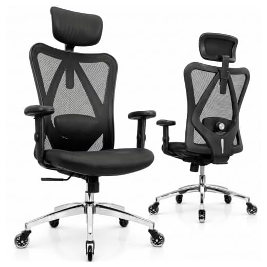 Duramont Ergonomic Office Chair with Rollerblade Wheels - High Back Breathable Mesh Desk Chair, 4D Lumbar Support, Memory Foam Seat, Adjustable Headrest and Armrests, Reclines, Black