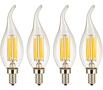 ZOREZA 4W Dimmable LED Candelabra Bulb - E14 Base Antique Candelabra Light Bulb 40W Equivalent Lamp, Warm White 2700K,C35 Flame Shape Bent Tip for Vintage Style (Pack of 4 Pcs)