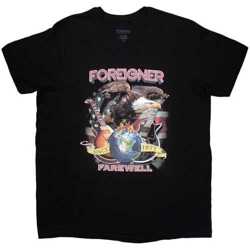 T-shirt Foreigner Farewell Eagle noir en coton vêtement rock vintage