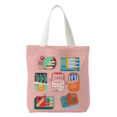 NATSUNO Canned Sardines Tote Bag,Fish Gifts for Women,Western Tote Bags for Women,Reusable Grocery Bags,Sardine Lover Gifts(Orange)