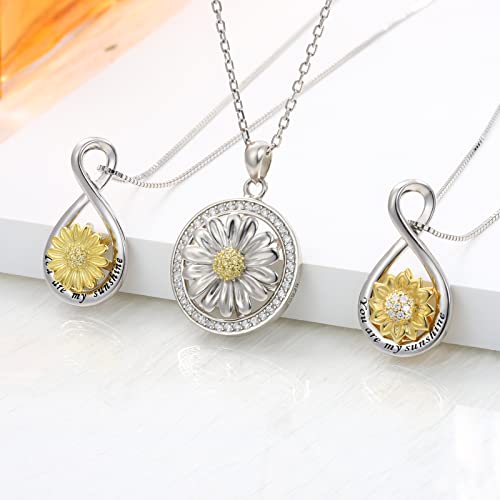 Bolelis 925 Sterling Silver Daisy Necklace For Women - Round Spinner Daisy Flower Pendant With Cubic Zirconia Shining Rotatable Daisy Jewelry For Teen Girls,Rolo Chain 18"+2" #TOP2
