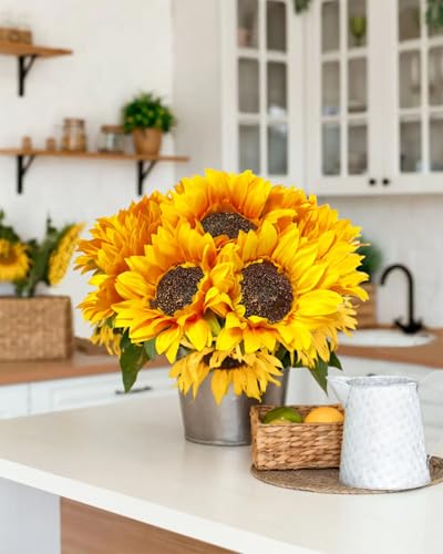 10PCS Sunflowers Artificial Flowers, Fake Silk Sunflower with Long Stem, Artificial Sunflowers for Fall Home Decor, Baby Shower, Wedding Decor and Cemetery Flowers Decor image 6