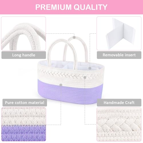ABenkle Diaper Caddy Organizer, Boho Rustic Cotton Rope Nursery Baby Basket, Changing Table Organizer for Baby Diaper Storage and Baby Shower - Thumbnail 4