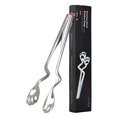 PARMEDU 100% 304 Stainless Steel Kitchen Tongs Salad BBQ Tongs Food Serving Clip with End Switch for Space Saving, Applicable for Cooking, Spaghetti, Pastry, Salad, Ice Clipping, Barbecue, Model CK003 Cover