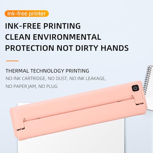 Image of A4 Portable Printer with Inkless Thermal Printing Technology, 200dpi Resolution, 1000mAh Rechargeable Battery for iOS and Android, Mini Thermal Printer