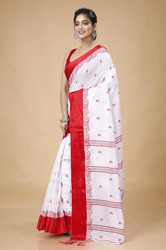 Image of Women's Traditional Handloom Zari Work Lata Border Cotton Silk Saree With Blous Piece
