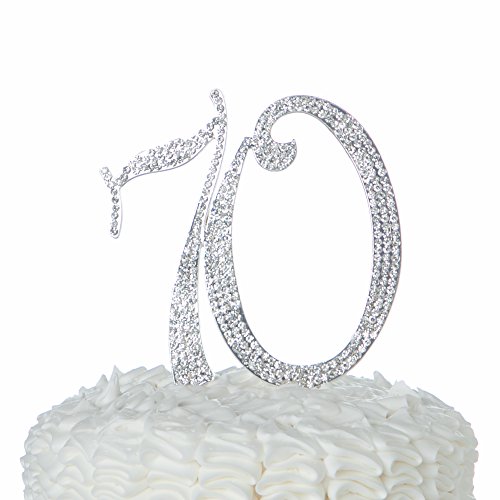 Ella Celebration 70 Cake Topper for 70th Birthday or Anniversary Rhinestone Number Party Supplies Decoration (Silver)