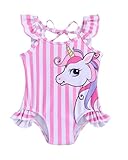 Baby Swimsuit Girls Pink Bathing Suit Unicorns Toddler Girl Swimsuit Fly Sleeve Bikini Swimwear Infant Vintage Bathing Suit for Girl 12-18 Months