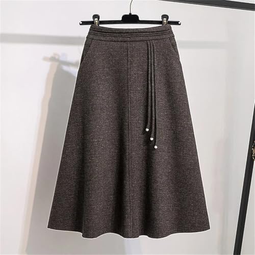 Women Plus Size High Waist Midi A- Line Skirt Woolen Vintage Mid Autumn Winter3