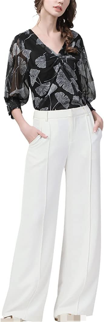 Leaves Printed Short Women Chiffon Tops Seven Sleeves Blouses Elegant Office Ladies Shirt