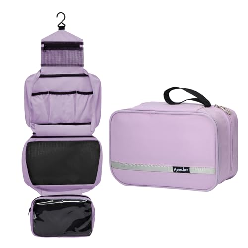 homchen Trousse de toilette de voyage à suspendre, étanche, pliable, portable, trousse de toilette pour homme et femme, violet clair, M, Modèle :