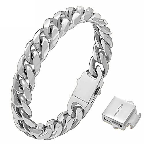 Murtoo Mens Cuban Link Bracelet, Stainless Steel Chain Bracelets For Men, Silver Bracelet For Husband Boyfriend With Safety Box Clasp (Silver, 12Mm, 8Inches) #TOP20