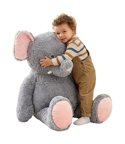 The Magic Toy Shop Jumbo Elephant Soft Toy 100cm / 40 - Giant Stuffed Animal Plushie with Floppy Ears - Large Grey Cuddly Plush Teddy for Kids & Adults Boys & Girls