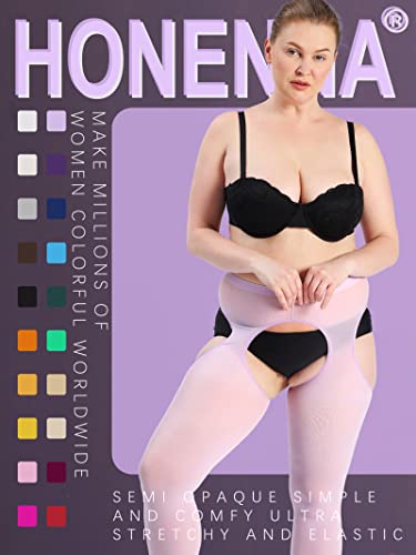 Image of HONENNA Plus Size Suspender Tights for Women, Semi Opaque Sexy Garter Belt Nylons Mock Thigh High stockings