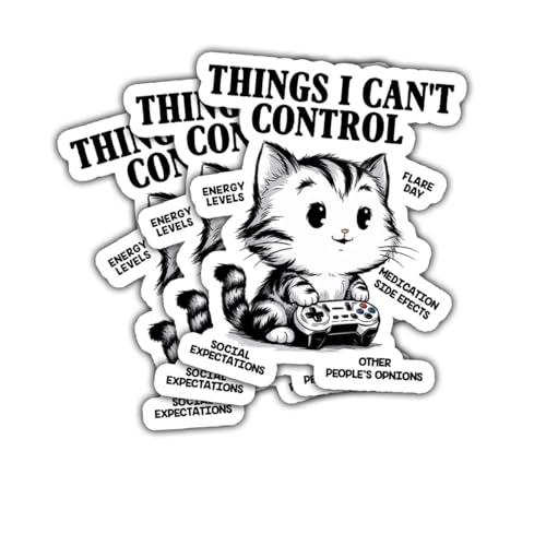 3 pegatinas de gato Things I Can't Control para salud mental y TDAH 2