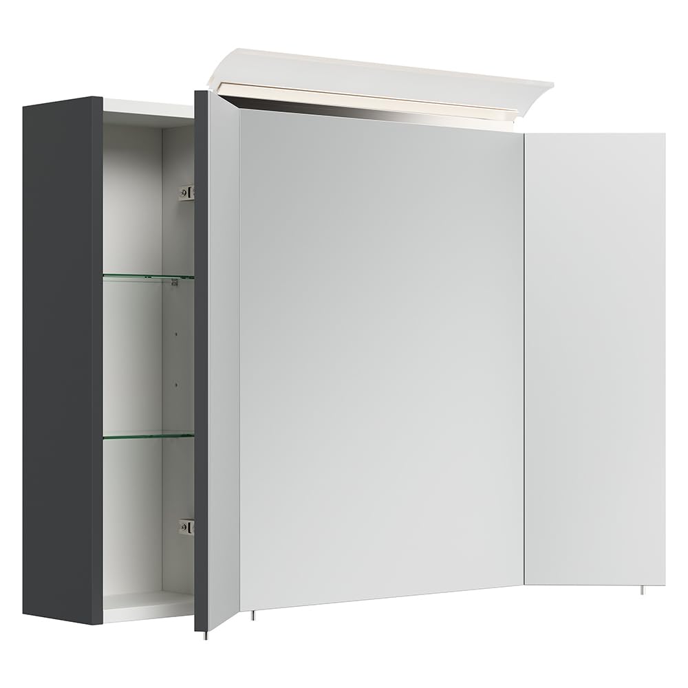 Lomadox Badmöbel Set 2-teilig, Waschtisch 90cm breit mit Waschbecken, in grau inkl. Spiegelschrank