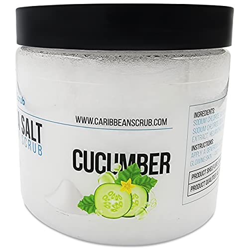 Caribbean Scrub Dead Sea Salt Organic Body Scrub , Large 16oz Exfoliating Salt Scrub to Exfoliate & Moisturize Skin, Deep Cleansing Body Scrub (Cucumber)