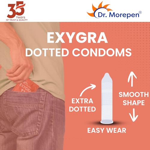 Image of Dr. Morepen Exygra Condoms- Ultra-thin, Lubricated, Extra Dotted, Strawberry Flavour 30 count