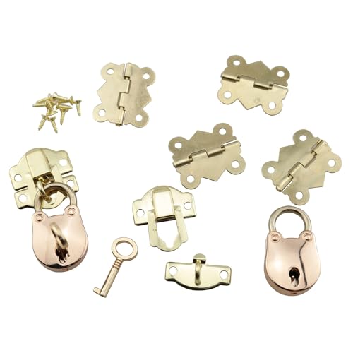 Image of 8PCS Yellow Mini Box Hinges DIY Jewelry Box Gift Box Accessories Padlock Silver Antique Hasp Latch Small Metal Vintage Padlock Bear Locks with Keys for Jewelry Wooden Box and DIY Crafts