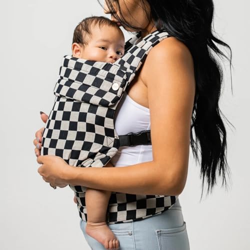 Image of Mabē Monarch Ergonomic Baby Carrier – Premium Cotton Soft Structured Newborn to Toddler Carrier with Hip-Healthy Design, 3 Carry Positions (7-35lbs), Lightweight & Breathable, (Ebony Check)