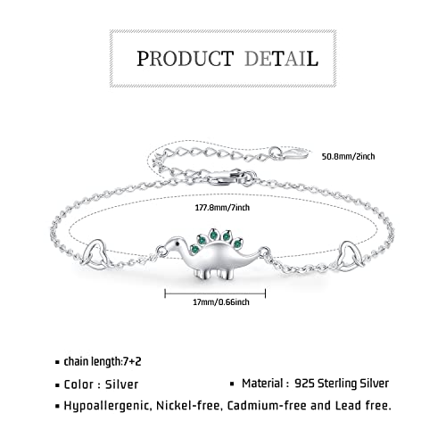 925 Sterling Silver Bracelets Anklet Christmas Gift For Women Adjustable Rose Heart Elephant Evil Eye Jewelry For Teen Girls (Dinosaur) #TOP1