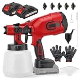 Cepolawa Pistola a Spruzzo, Pistola per Verniciare con Batteria 2x3000mAh, 5 Ugelli e 3 Motivi di Spruzzatura, Contenitore 1400ml, 150W Pistola Verniciatrice Elettrica per Capanni, Pareti, Soffitti