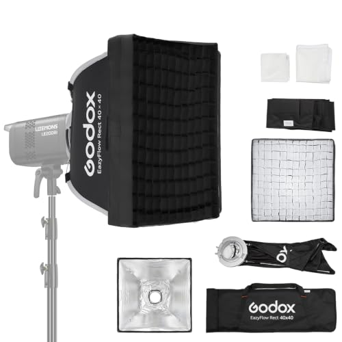 Godox EazyFlow Rect 40×40cm (15.75×15.75�C���`) �X�N�G�A�\�t�g�{�b�N�X �f�B�t���[�U�[&�O���b�h�t�� �N�C�b�N�����[�XBowens �}�E���g �|�[�^�u���\�t�g�{�b�N�X LE200BI LE300BI SK400 M