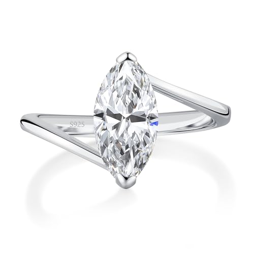 VISDIV 2CT Engagement Ring for Women Marquise Cut 925 Sterling Silver AAAAA Cubic Zirconia CZ Wedding Band Promise Ring For Women Solitaire Simulated Diamond Silver/Gold Size 5-10 (Silver, 8)