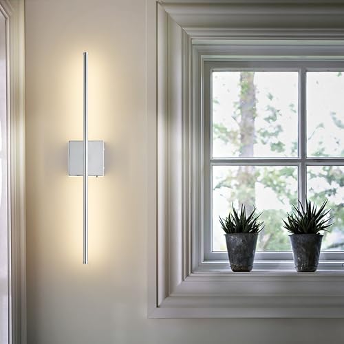Image of KARTOOSH 32.2 Inch Wall Sconces Battery Operated for Living Room Chrome | Rechargeable Wireless Wall Lamp Set of 2, 3000K Warm White Dimmable Wall Light Remote Control Indoor Lighting for Bedroom