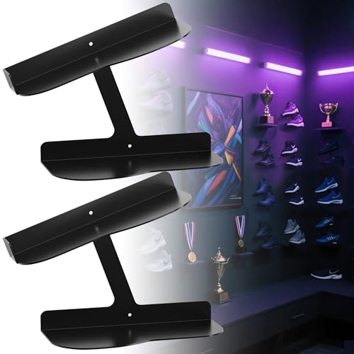 2 Pack H Type Floating Shoe Rack for Wall Metal Wall Mount Floating Shoe Shelves Wall Mount Floating Sneaker Display Rack Levitating Shoe Organizer for Sneaker Collector Advertising Exhibition