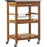 Boraam Aya Bamboo Kitchen Cart with Stainless Steel Top