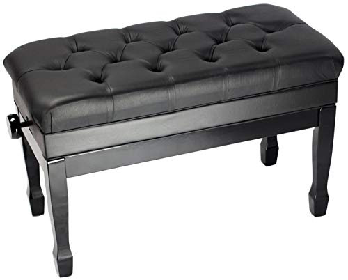 Griffin Genuine Leather Piano Bench | Oversize Duet Vintage Black Solid Wood & Ergonomic Keyboard Stool | 2 Person Cushion Seat & Sheet Music Book Storage Space | Guitar Musicians Chair & Vanity Bench #TOP4