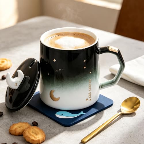 Handcrafted Moon Tea Mug with Lid, Spoon & Coaster