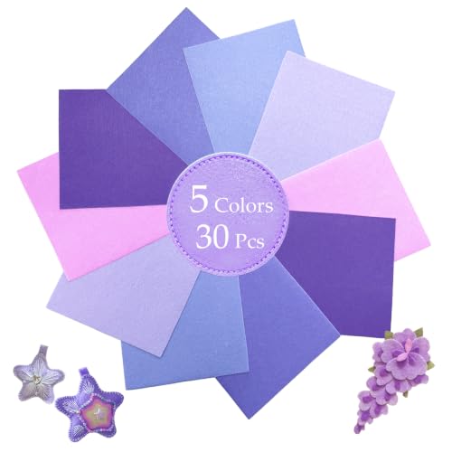 Image of 30Pcs Stiff Felt Sheets, 1mm Thick Felt Fabric Squares for Sewing & DIY | 5 Shades Of Purple Colors Craft Felt, Hard Felt, Thick Felt & Felt Paper for Patchwork, Home Decor & Handmade Projects