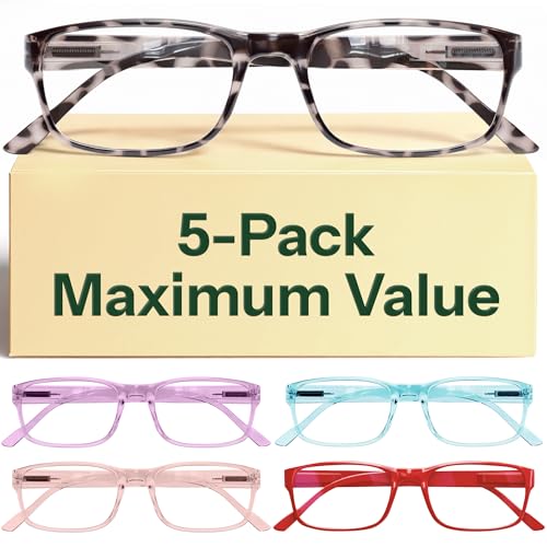 Image of Gaoye Reading Glasses Blue Light Blocking, Spring Hinge Readers for Women Anti Glare Filter Lightweight Eyeglasses (5-Pack Mix Color 2, 1.75)