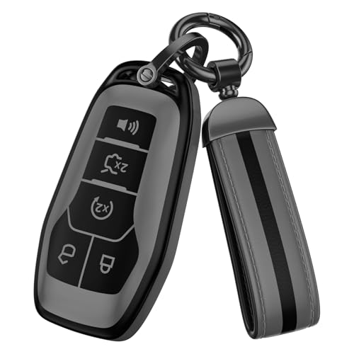 QfungYe For Ford Key Fob Cover Accessories Matte TPU Material With a Cute Leather Keychain For Explorer F150 Bronco Fusion Escape Expedition Mustang Edge And Other Models. (Matte Gray Model2)