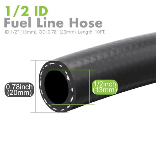 Image of Jeemiter 1 /2 inch ID (13mm) Fuel Line Hose 10FT - Heavy Duty SAE 30R7 NBR Rubber for Diesel, Gas & Oil - High Flow Kit with 10 Clamps for Truck, Marine, Industrial & Automotive Use
