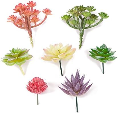 KHALEE 7 PCS of Different Fake Plants Unpotted Artificial Flower Faux Succulents(Assorted Colors and Style