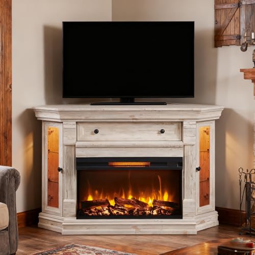 OKD 56'' Corner Fireplace TV Stand w/ 30'' 3-Sided Electric