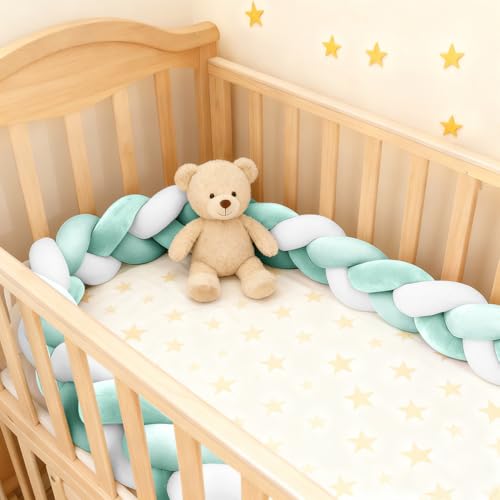 Aocase Chichonera Cuna Adecuada con Cojín Anticolisión - Alfombra Protectora contra Caídas para Cama, Diseño de Nudo de Serpiente y Trenza Decorativa,N17,100cm