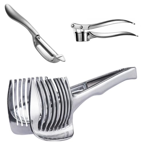 teutesiss 3-in-1 Garlic Press, Lemon Slicer & Peeler Set -