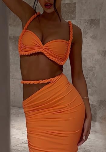 SHINFY Womens Summer Two Piece Maxi Skirt Sets Sexy Corset Top Ruched Long Skirt Beach Dress 2 Piece Club Outfits2