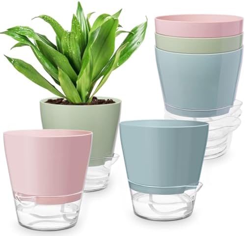 Hayder Plant Pots 6 inch Set of 6, Self Watering Flower Pots Indo...